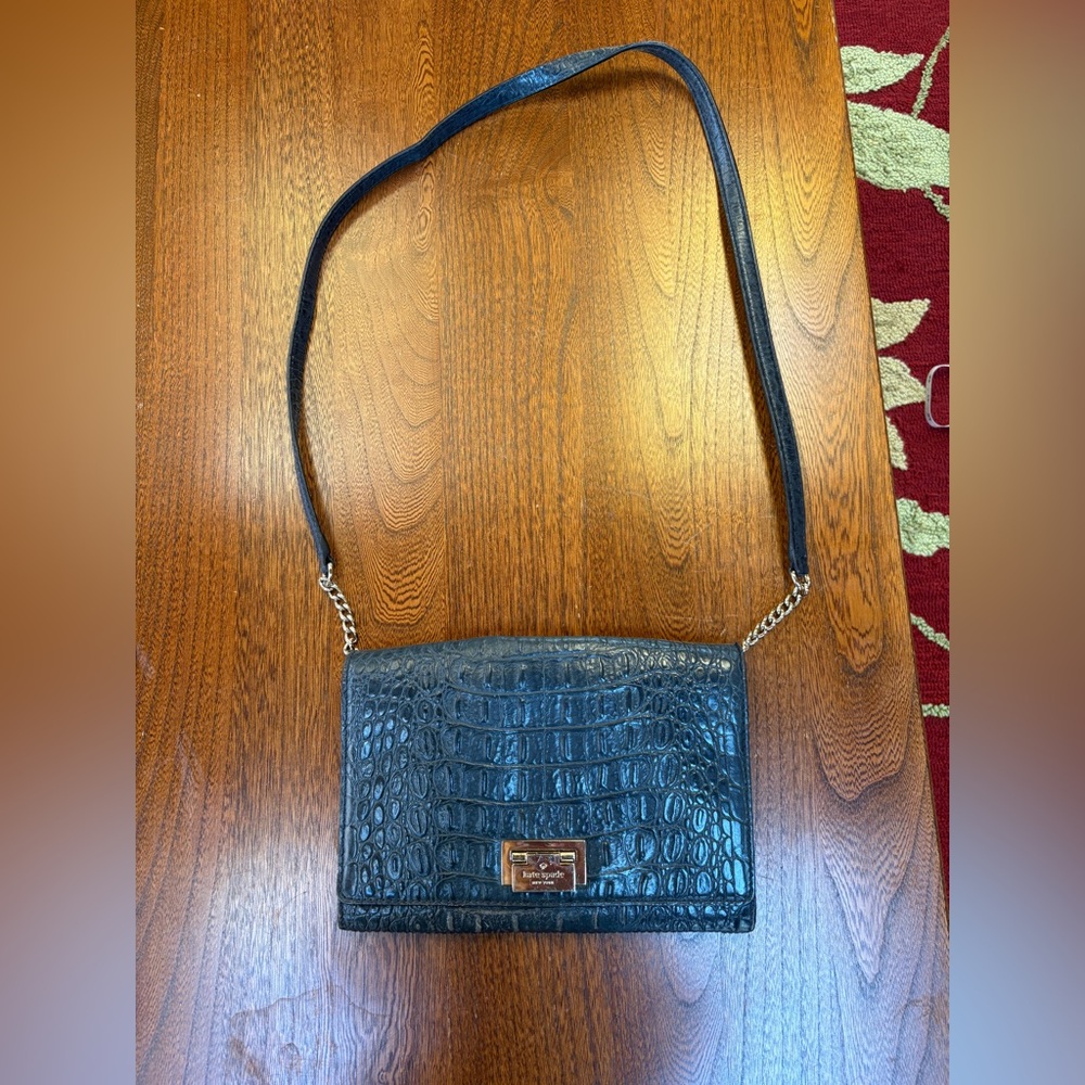 Kate Spade Black Croc Embossed Crossbody Bag Purse